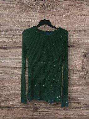 APT. 9 Women's XS Green Shimmer Ribbed Long Sleeve Sweater Glitter Knit Top